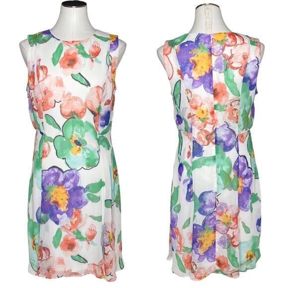 DKNY Chiffon Floral Printed A-line Dress size 12 - Picture 9 of 9